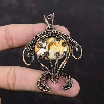 Подвеска из брекчированного мукаита, медная проволока, обернутая подвеска, ювелирные изделия ручной работы, подвеска с черепахой и драгоценным камнем, ювелирные изделия из медной проволоки, женский специальный подарок