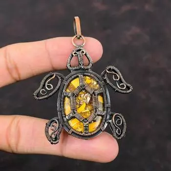 Подвеска из брекчированного мукаита, медная проволока, обернутая подвеской из драгоценного камня, подвеска из черепахи ручной работы, медная проволока, ювелирный подарок для нее, дизайнерские украшения