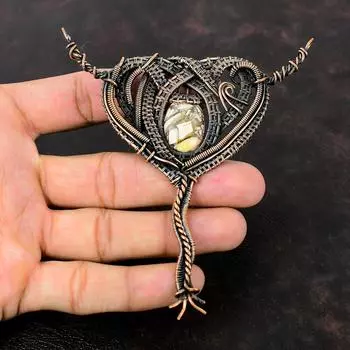 Подвеска из брекчированного мукаита, медная проволока, обернутая подвеска, подвески ручной работы, изысканные медные украшения, кулон с драгоценным камнем для подарка, ювелирные изделия из проволочной обмотки