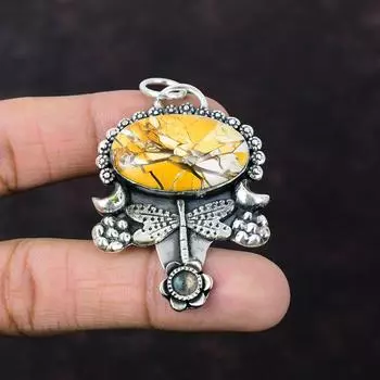 Подвеска из брекчированного мукаита, ювелирные изделия ручной работы, подвеска из стерлингового серебра 925 пробы, оригинальные ювелирные изделия из драгоценных камней, удивительная подвеска в виде стрекозы, подарок для друга