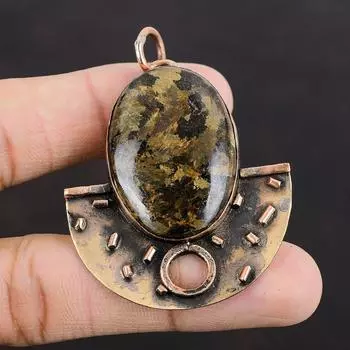 Подвеска из бронзита, медная подвеска, очень красивая подвеска из драгоценного камня, ювелирное изделие ручной работы, ювелирное изделие из бронзита и меди, подарок на особый случай, лечебный камень