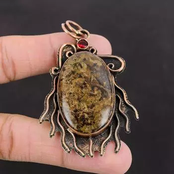 Подвеска из бронзита, подвеска из мозамбикского граната, подвеска из меди, подвеска с драгоценным камнем, подвеска из меди ручной работы, подарок на помолвку