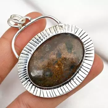 Подвеска из бронзита, ювелирные изделия из драгоценного камня, кулон из цельного серебра 925 пробы, ювелирное изделие ручной работы, кулон с камнем по дате рождения, подарок для него 2.13 Inches коричневый