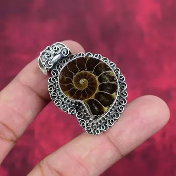 Подвеска из цельного серебра 925 пробы с ископаемым аммонитом, ювелирное изделие ручной работы с драгоценными камнями на День памяти 1.50 Inches жёлтый