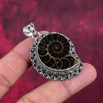 Подвеска из цельного серебра 925 пробы с ископаемым аммонитом, ювелирное изделие ручной работы с драгоценными камнями на День памяти 2.24 Inches коричневый