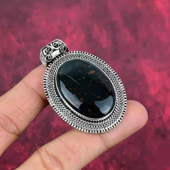 Подвеска из цельного серебра 925 пробы с кровавым камнем, ювелирные изделия ручной работы, подарки для жены, абсолютно новый кулон 2.20 Inches чёрный