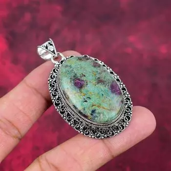 Подвеска из цельного серебра 925 пробы с рубином и фукситом, ювелирное изделие ручной работы с драгоценными камнями на День памяти 2.36 Inches зелёный