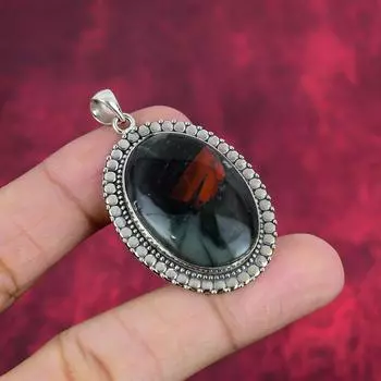 Подвеска из цельного серебра 925 пробы с кровавым камнем, ювелирные изделия ручной работы, подарки для жены, абсолютно новый кулон 1.97 Inches зелёный
