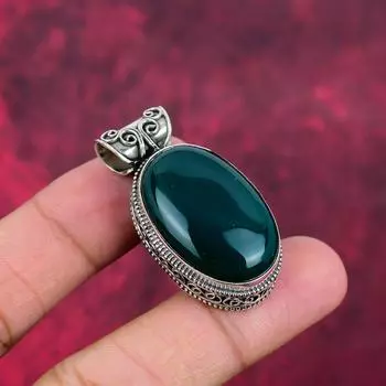 Подвеска из цельного серебра 925 пробы с зеленым ониксом, ювелирное украшение из драгоценных камней ручной работы, на День памяти 1.69 Inches зелёный
