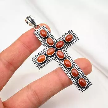 Подвеска из цельного серебра 925 пробы с сердоликом, подвеска из драгоценных камней ручной работы, на День памяти 3.14 Inches оранжевый