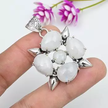 Подвеска из цельного серебра 925 пробы с лунным камнем, подвеска из драгоценного камня ручной работы, подарок маме, антикварные ювелирные изделия