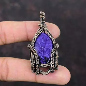 Подвеска из чароита, обернутая медной проволокой, высококачественное ювелирное изделие из драгоценных камней, подвеска ручной работы из меди, специальный женский подарок, подвеска в стиле бохо