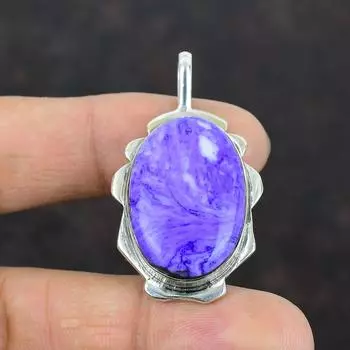 Подвеска из чароита Подвеска из драгоценного камня Подвеска из стерлингового серебра 925 пробы Ювелирные изделия ручной работы из чароита Подвеска из камня по рождению Подарки на годовщину Элегантная подвеска