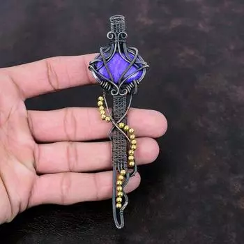 Подвеска из чароита, подвеска из медной проволоки с драгоценным камнем, подвеска ручной работы, ювелирное украшение с камнем по рождению, изящная медная бижутерия, подарок на годовщину