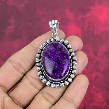 Подвеска из чароита, ювелирное изделие ручной работы из драгоценных камней, 925 пробы, серебряная подвеска, антикварная бижутерия, подарок на помолвку 2.36 Inches фиолетовый