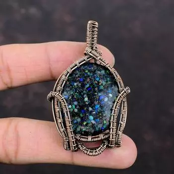 Подвеска из черного эфиопского опала, кулон из медной проволоки, уникальный кулон, медные украшения, кулон из драгоценного камня ручной работы, ювелирные изделия из проволочной обмотки для подарка