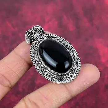 Подвеска из черного обсидиана, ювелирные изделия из цельного серебра 925 пробы с драгоценными камнями, подвеска ручной работы, на День благодарения 2.04 Inches чёрный