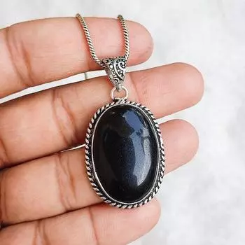 Подвеска из черного оникса, ожерелье-цепочка ручной работы из стерлингового серебра 925 пробы