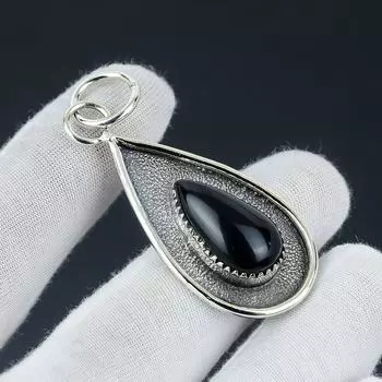 Подвеска из черного оникса, Подвеска из чистого серебра 925 пробы, Подвеска с драгоценными камнями в форме груши, Женская подвеска из черного оникса, Красивые ювелирные изделия с подвесками 2.95 чёрный