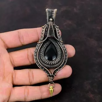 Подвеска из черного оникса, подвеска из медной проволоки, красивая медная бижутерия, подвеска ручной работы, подвеска из проволоки, подвеска из драгоценного камня, подарок на помолвку