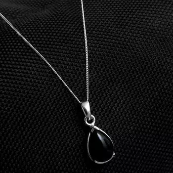 Подвеска из черного оникса с цепочкой Ювелирные изделия ручной работы из стерлингового серебра 925 пробы чёрный