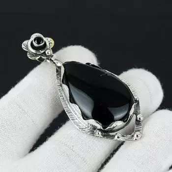 Подвеска из черного оникса, ювелирная подвеска из стерлингового серебра 925 пробы, ювелирная подвеска из натурального черного оникса для женщин, подвеска для подарков 2.95 чёрный