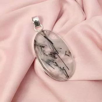 Подвеска из черного рутила с серебряным ожерельем-цепочкой из стерлингового серебра 925 пробы