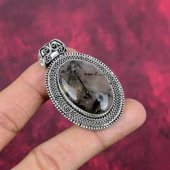 Подвеска из черного рутила, ювелирные изделия из цельного серебра 925 пробы с драгоценными камнями, подвеска ручной работы, на День благодарения 2.12 Inches чёрный