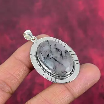 Подвеска из черного рутила, ювелирные изделия из цельного серебра 925 пробы с драгоценными камнями, подвеска ручной работы, на День благодарения 2.04 Inches белый