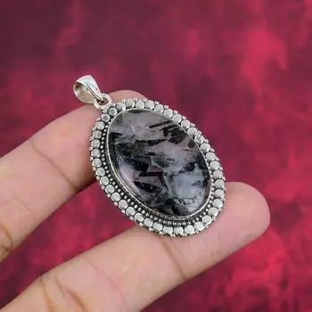 Подвеска из черного рутила, ювелирные изделия из цельного серебра 925 пробы с драгоценными камнями, подвеска ручной работы, на День благодарения 2.01 Inches чёрный