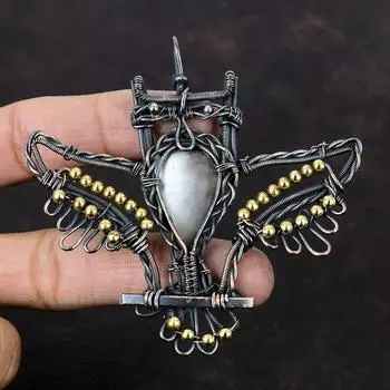 Подвеска из черной перламутровой меди, подвеска в виде проволоки, подвеска ручной работы, украшение в виде совы из медной проволоки, подарок на помолвку, оригинальный кулон с драгоценным камнем