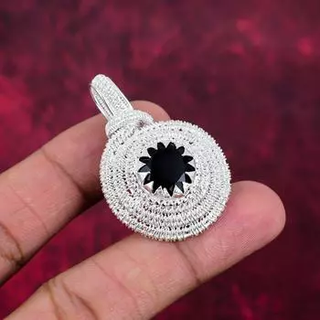 Подвеска из черной шпинели, подвеска из проволоки, ювелирные изделия ручной работы с драгоценными камнями, подарки для жены, абсолютно новый кулон 1.88 Inches чёрный