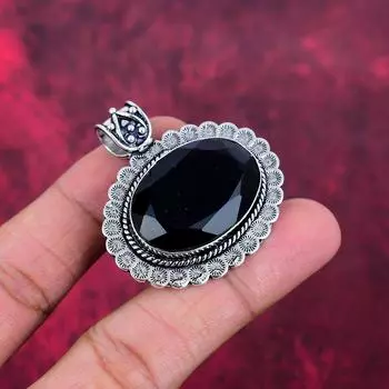 Подвеска из черной шпинели, подвеска из стерлингового серебра 925 пробы, ювелирные изделия ручной работы из драгоценных камней, подарки для жены, совершенно новая подвеска 1.77 Inches чёрный