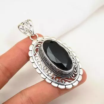 Подвеска из черной шпинели, подвеска из стерлингового серебра 925 пробы, ювелирные изделия ручной работы из драгоценных камней, подарки для жены, совершенно новая подвеска 2.67 Inches чёрный
