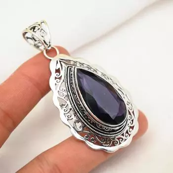 Подвеска из черной шпинели, подвеска из стерлингового серебра 925 пробы, ювелирные изделия ручной работы из драгоценных камней, подарки для жены, совершенно новая подвеска 2.75 Inches синий