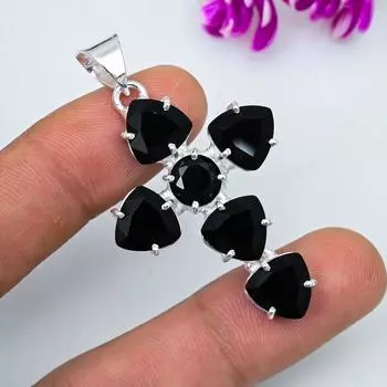 Подвеска из черной шпинели, подвеска из стерлингового серебра 925 пробы, ювелирные изделия ручной работы из драгоценных камней, подарки для жены, совершенно новая подвеска 2 Inches чёрный