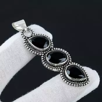 Подвеска из черной шпинели, серебро 925 пробы, подвеска из трех драгоценных камней, драгоценный камень из черной шпинели, подарки ручной работы, украшения ручной работы для подарков для нее 2.55 чёрный
