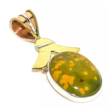 Подвеска из чистого серебра 925 пробы Natural Ocean Jasper TwoTone 1,75 дюйма F0f63