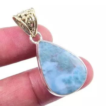 Подвеска из чистого серебра 925 пробы Natural Republic Larimar с драгоценным камнем 1,75 дюйма q7J46