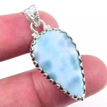 Подвеска из чистого серебра 925 пробы Natural Republic Larimar с драгоценным камнем 1,50 дюйма k4O43