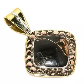 Подвеска из чистого серебра 925 пробы с натуральной черной бирюзой, двухцветная, 1,50 дюйма, d6Z75