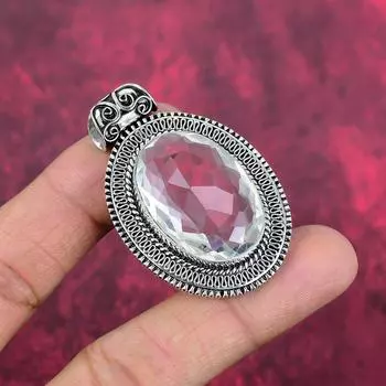 Подвеска из чистого серебра 925 пробы с белым топазом, подвеска из драгоценных камней ручной работы на День памяти 2.08 Inches белый