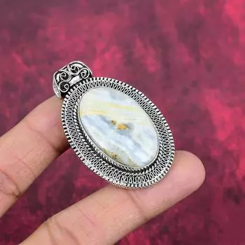 Подвеска из чистого серебра 925 пробы с синим шеелитом, ювелирные изделия с подвеской из драгоценных камней ручной работы, подарки для жены, абсолютно новый кулон 2.20 Inches белый