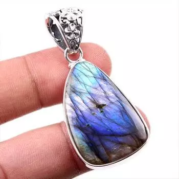 Подвеска из чистого серебра 925 пробы с натуральным лабрадоритом ручной работы 2 дюйма i6N51