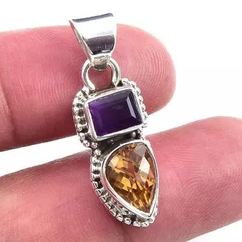 Подвеска из чистого серебра 925 пробы с натуральным цитрином и африканским аметистом 1,25 дюйма Y4q97