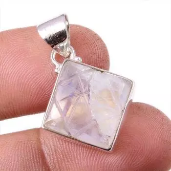 Подвеска из чистого серебра 925 пробы с натуральным радужным лунным камнем, 1 дюйм, O8K83