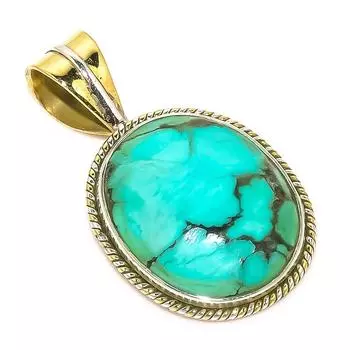 Подвеска из чистого серебра 925 пробы с натуральной тибетской бирюзой, двухцветная, 1,25 дюйма, j6M68