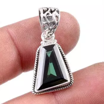 Подвеска из чистого серебра 925 пробы с натуральным молдавитом ручной работы 1,25 дюйма v6K27