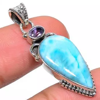 Подвеска из чистого серебра 925 пробы с аметистом Natural Republic Larimar, 1,58 дюйма m5H48