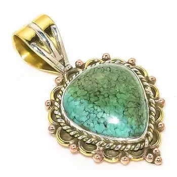 Подвеска из чистого серебра 925 пробы с натуральной тибетской бирюзой, двухцветная, 1,25 дюйма z0N46